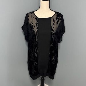 CAbi Women’s Black Sheer Velvet Tunic Top Sz M